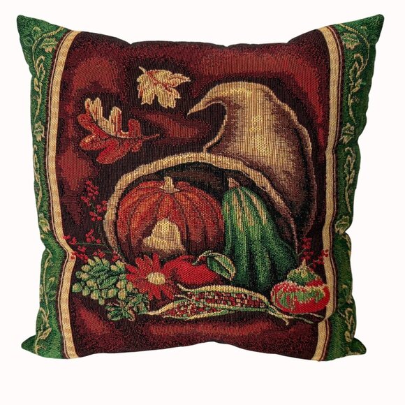 Fall Harvest Tapestry Throw Pillow Autumn Thanksgiving Decor Cornucopia Pumpkin - Picture 1 of 12